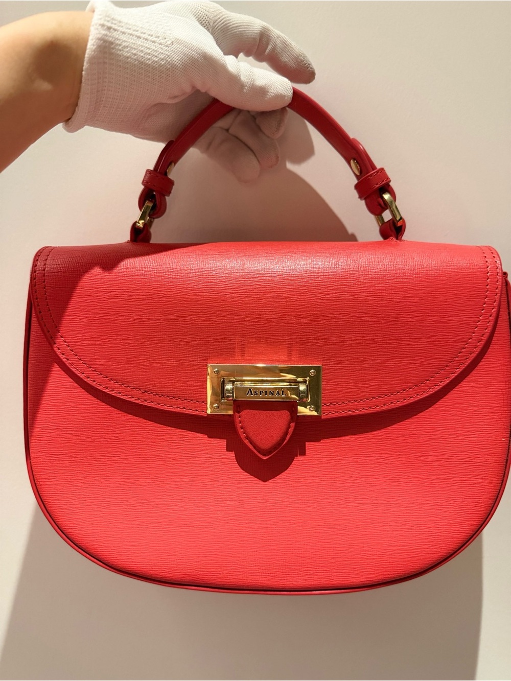 Aspinal of London Coral-Red Leather Top-Handle Satchel